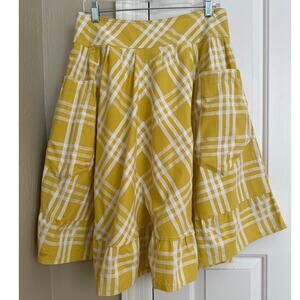 Paper Doll Yellow White Plaid Flare Skirt 100% Cotton XL